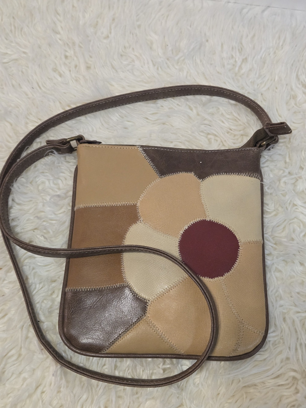 Vintage Brown Tan Floral Patchwork Crossbody Bag